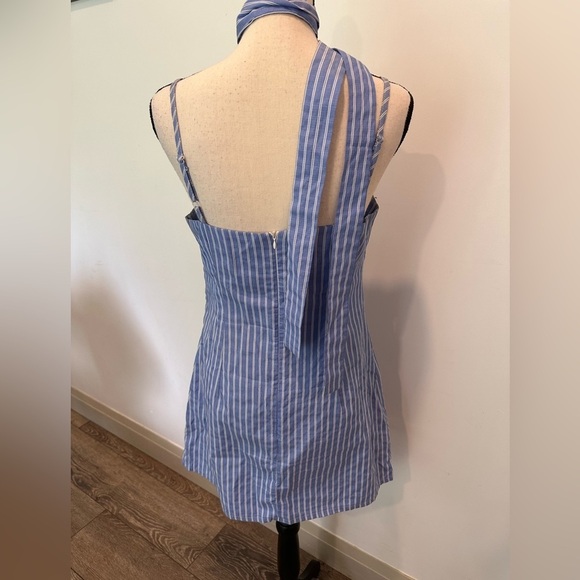 Zaful Striped blue and white L dress tunic top straps  and belt EUC - Picture 5 of 12